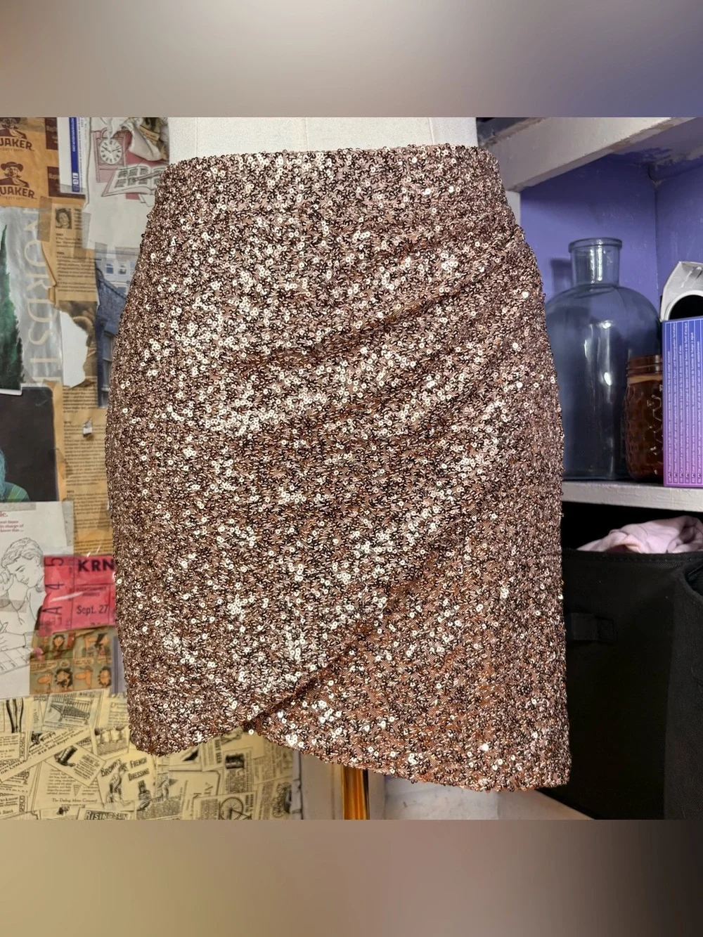 Rose Gold Sequin Mini Skirt
